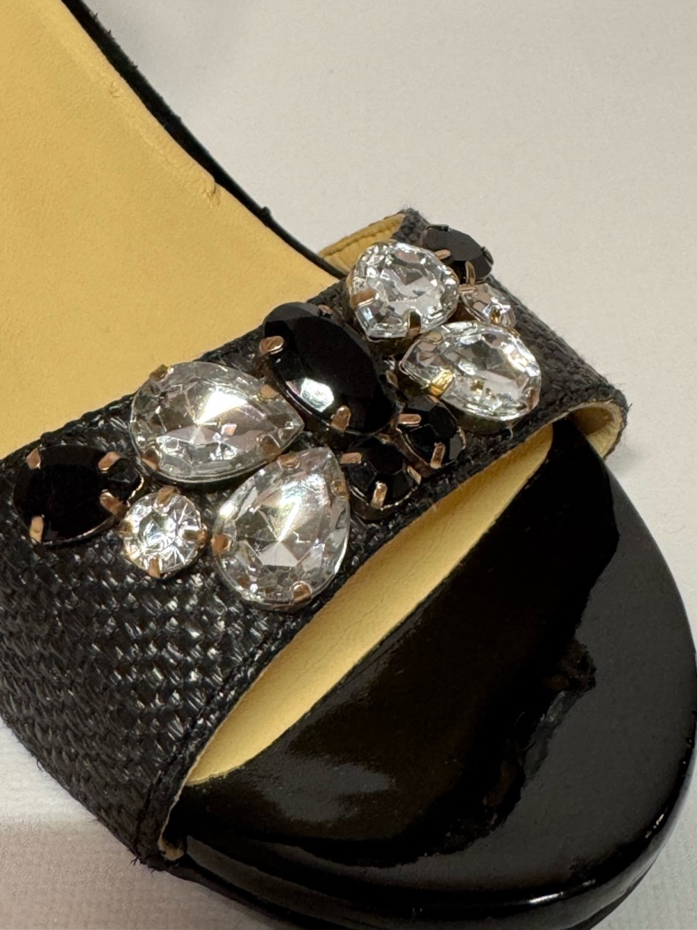 Liz Claiborne Black Embellished Ankle Strap Heels Woven 7.5 Rhinestone Sandals - Picture 7 of 13